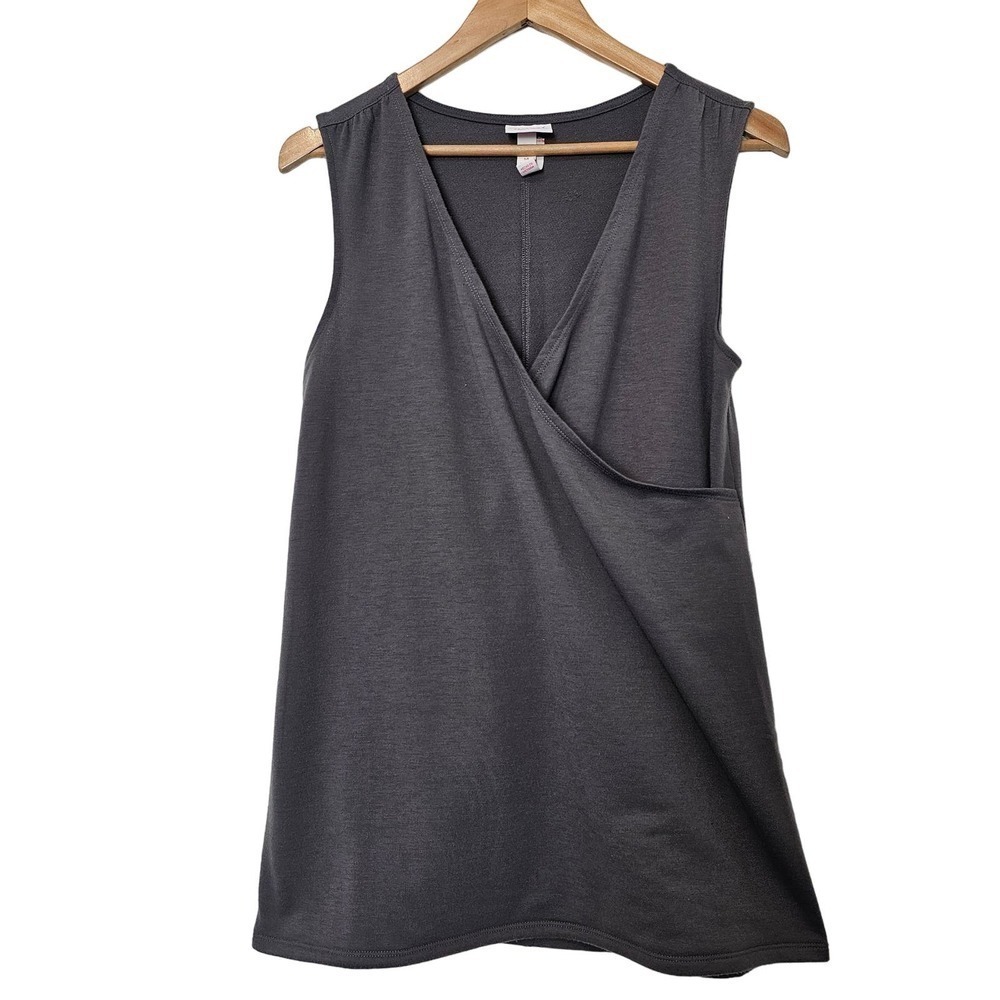Isabel Maternity Tank Top Womens Medium Gray Sleeveless Crossover Blouse Soft